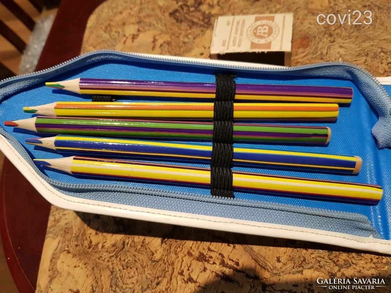 Hihetetlen négy és kétszínű igényes új ceruzák retro irka tolltartóban