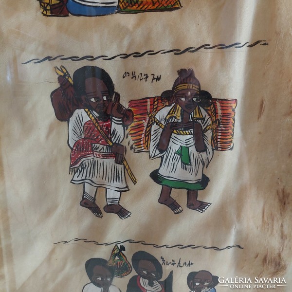 Tradicionális etióp kézzel készült antilopbőr festmény
