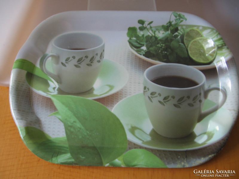 Plastic breakfast tray with a tea room pattern