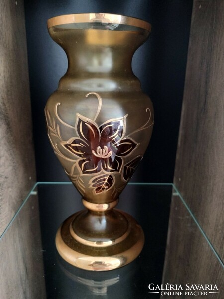 Bohemia vase with gilded decoration and flower pattern