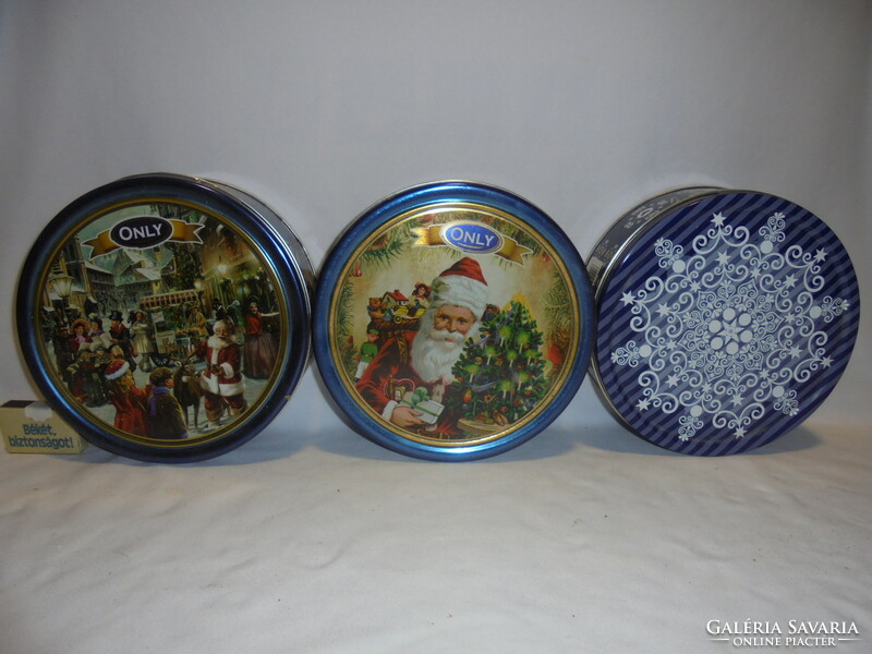 Three pieces of Christmas biscuit, cake plate, tin box - together