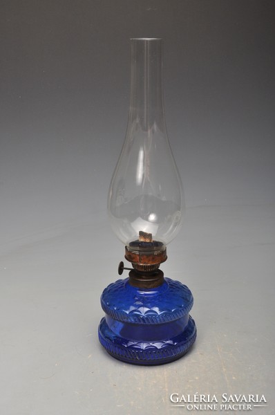 Very rare kerosene lamp, peasant lamp. Blue glass container - works.