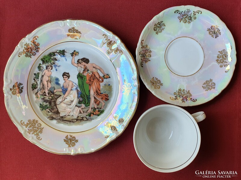 Kahla lüszteres német porcelán reggeliző kávés teás szett részes csésze csészealj kistányér angyal