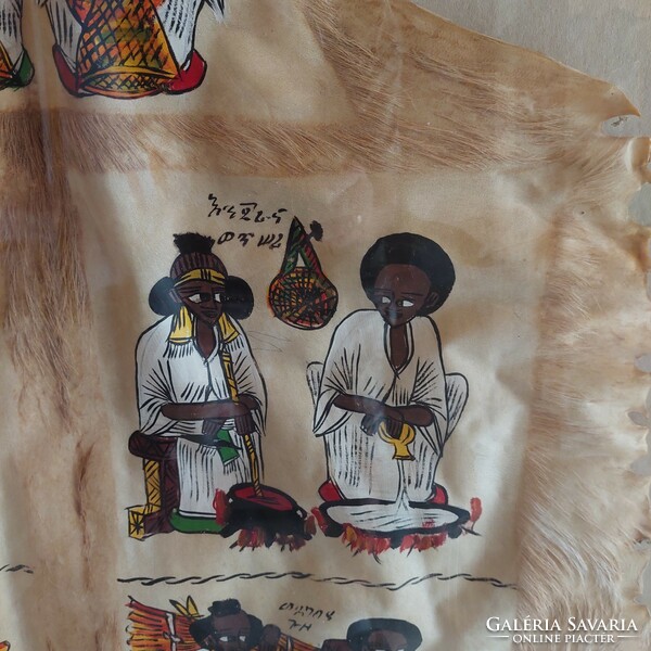 Tradicionális etióp kézzel készült antilopbőr festmény