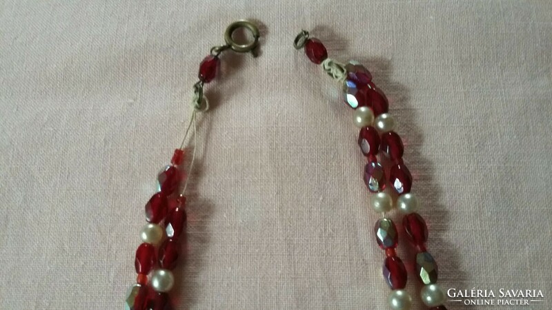 Old double-row necklace with burgundy glass and tekla pearls