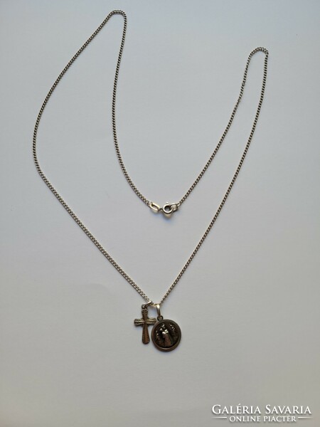 Antique St. Konrad silver pendant with cross pendant and chain!