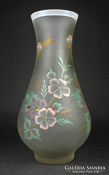 1N737 Antik opálüveg kézi festett fújt üveg váza 27.5 cm