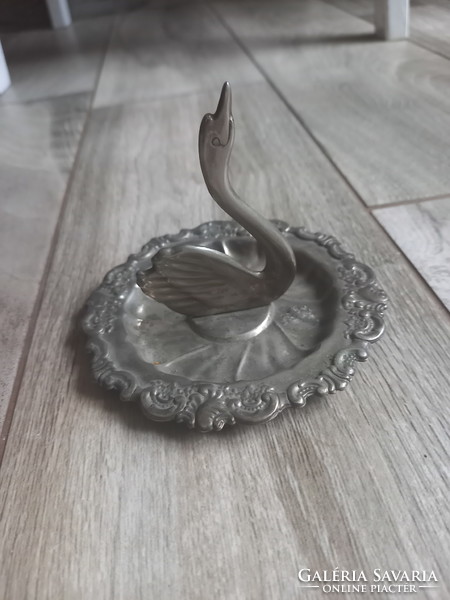 Pompás régi ezüstözött gyűrűtartó tálka (hattyú formával)