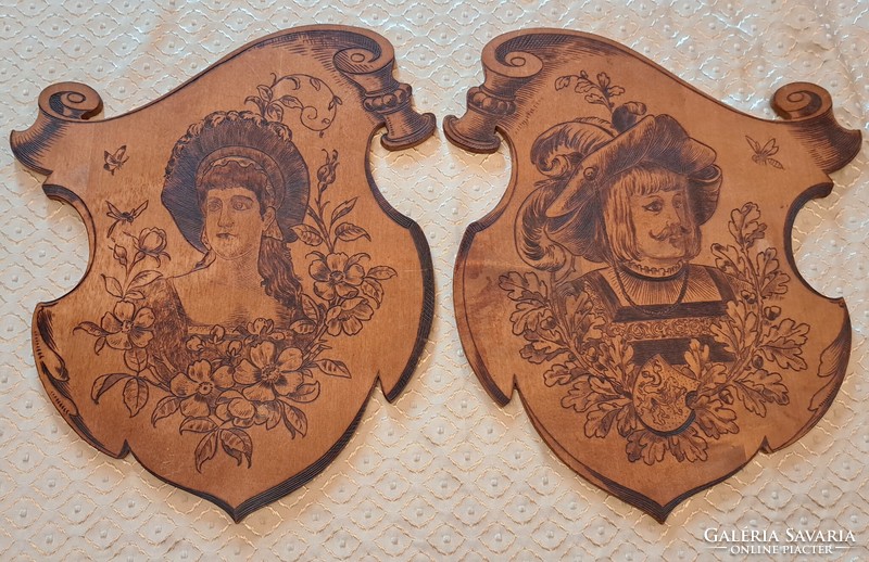 Exclusive coat of arms shield image pair. Pair of antique pictures (m4009)