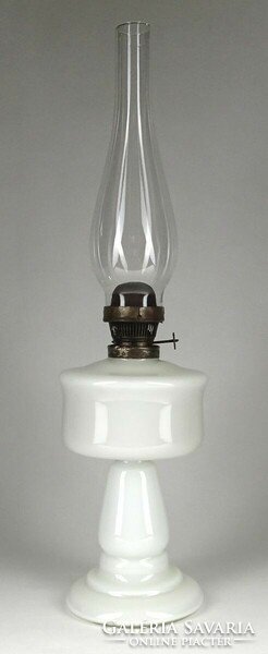 1N743 antique milk white blown glass kerosene lamp with cylinder 49 cm