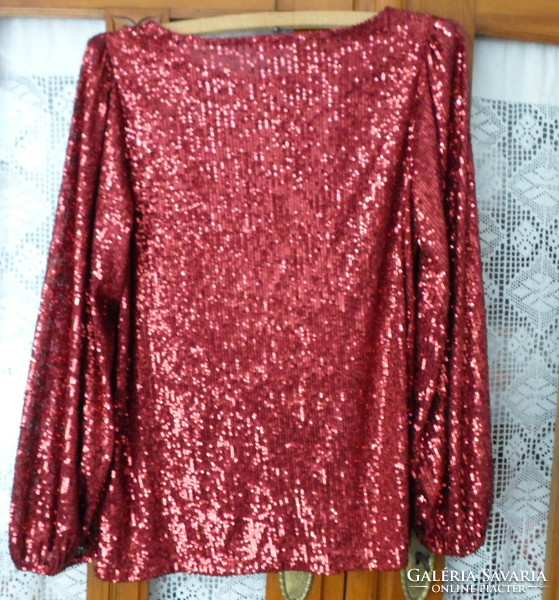 Women's long-sleeved blouse 4.: Burgundy / dark red sequined top (f&f)