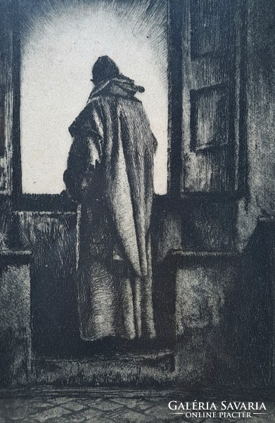 József Sándor Gy.: meditation (etching) József Sándor Gyómrői