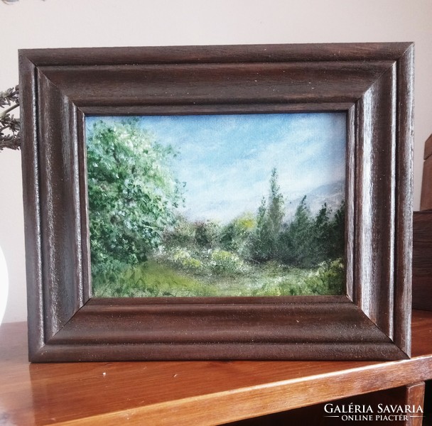 Landscape - painting in a rustic frame