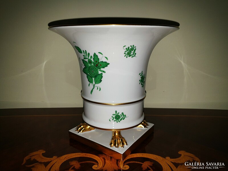 Nagyméretű Herendi zöld Apponyi körmös váza / kaspó