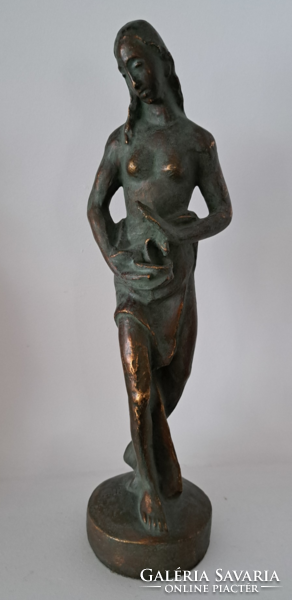 Higiénia, Hygia, Hygieia az egészség a tisztaság istennő, bronzírozott szobra, jelzett: HB. 40,5 cm