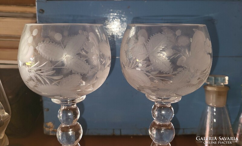 2 db hatamas csiszolt pezsgős kristály üveg pohár, talpas, esküvői, 23 cm magas