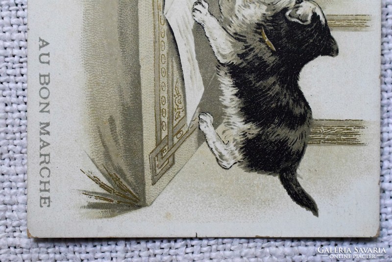Antique graphic litho non-postcard / writing ideas cats - reverse side le bon marché store advertisement