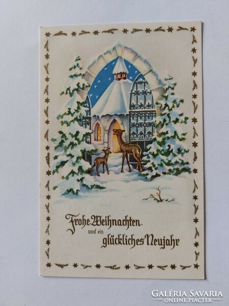 Old Christmas card fawn blue