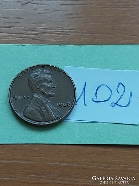 Usa 1 cent 1962 abraham lincoln, copper-zinc 102