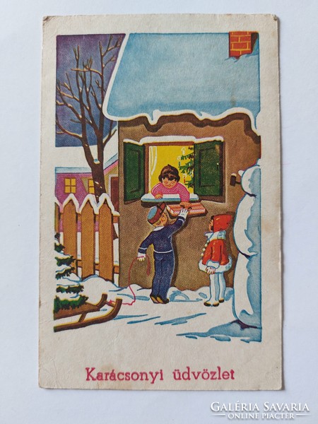 Régi karácsonyi képeslap gyerekek