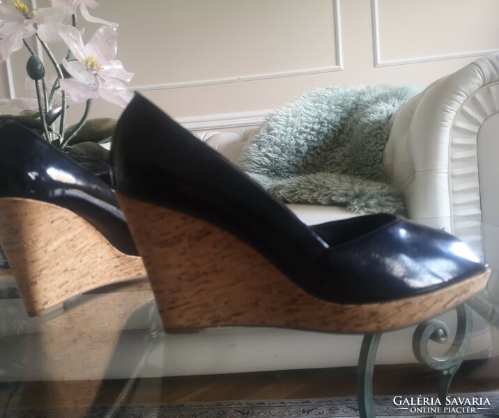 Venturini 40-40.5-Es black casual eco shoes, full cork sole, 10 cm heel, 26 cm bth