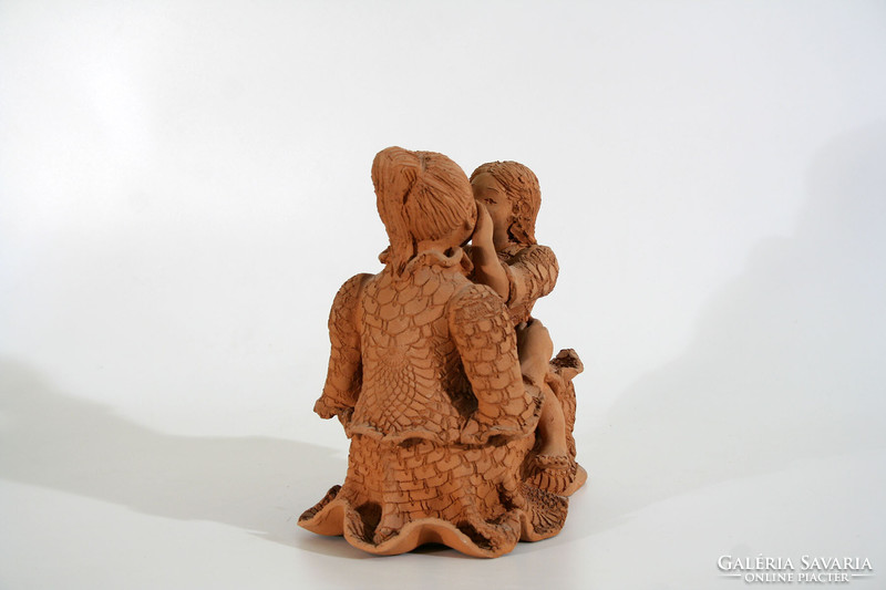 Mother Elizabeth Illár with her child 22x21x15cm terracotta statue | ceramic figure with her daughter