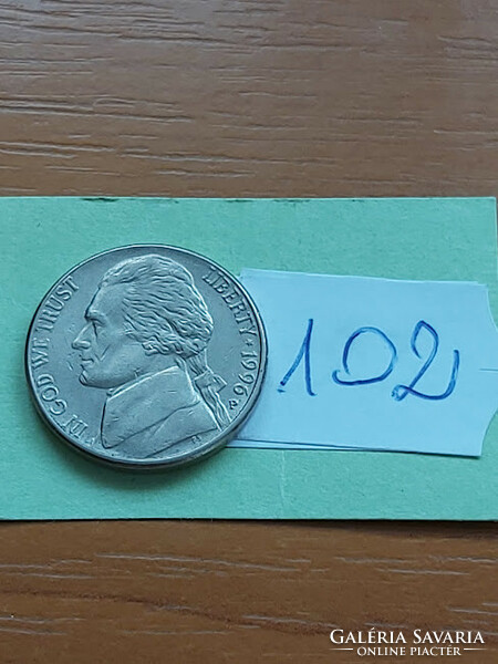 Usa 5 cents 1996 / p, thomas jefferson, copper-nickel 102