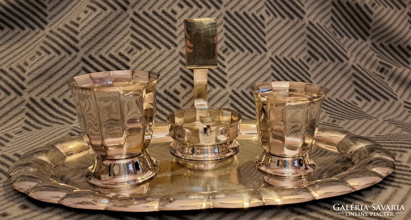 Old silver-plated table smoking set with tray (m4048)