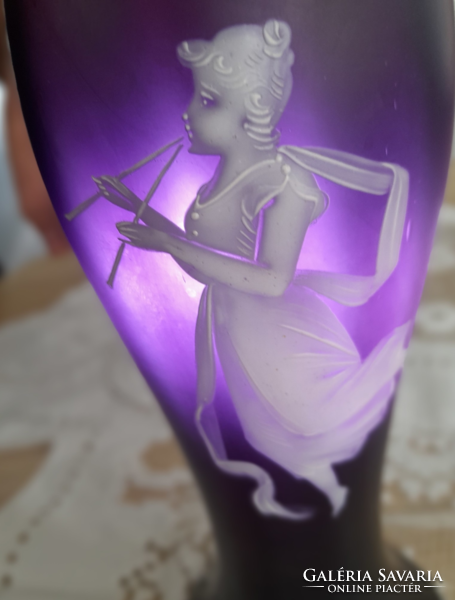 Mary-gregory enamel blown glass vase