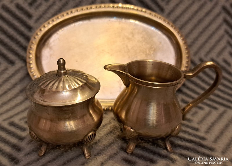 Antique silver-plated table sugar bowl and pouring set (m4051)