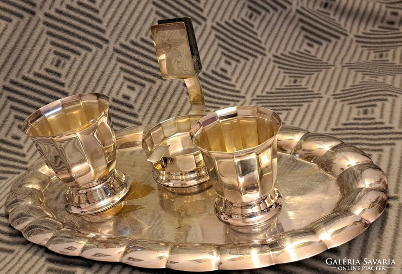 Old silver-plated table smoking set with tray (m4048)