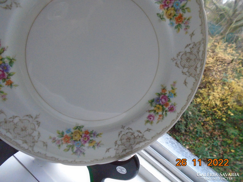 Antique tk thun colorful flower bouquet and baroque rosary enamel grid pattern marked serving bowl