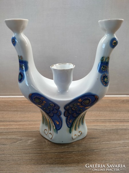 3 ágú porcelán galambpárt formáló orosz gyertyatartó aranyozott díszítéssel