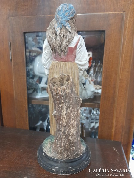 Alt Eichwald Bernhard,Bernard Bloch & Co 1895-1898, Majolika Terrakotta Zenész Lány Szobor. 35 cm.