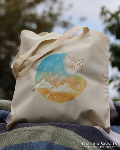 Above the clouds - sky painted canvas bag