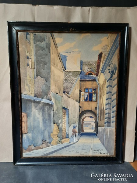 Tibai Takáts Jenő: Budai Vár, Balta-köz,  1924 - eredeti akvarell - Tibai Takács, 1920-as évek