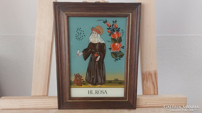 (K) hl. Rosa glass painting holy image 26x20 cm with frame