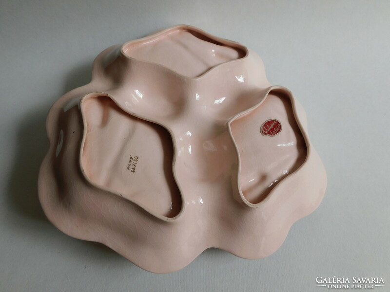 Régi japán rózsaszín porcelán osztott tál plasztikus kalászokkal