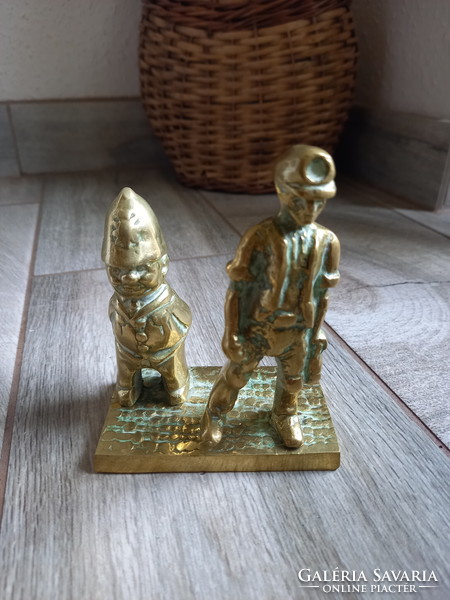 Interesting old copper statue: English policeman and miner (10.8 cm)