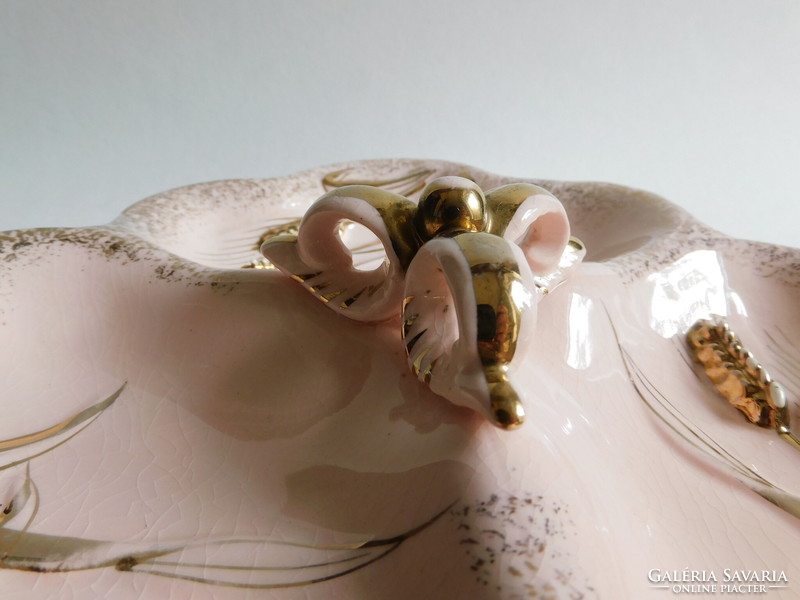 Old Japanese pink porcelain divided bowl with plastic ears