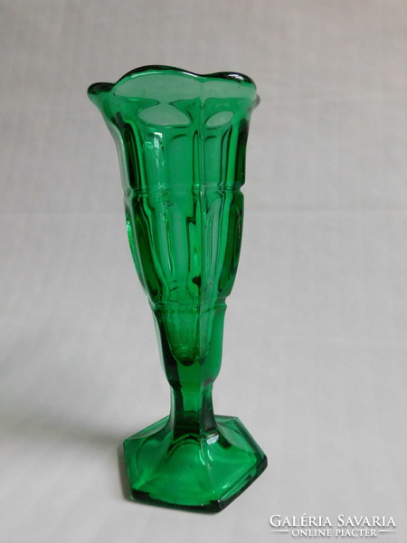 Sötétzöld vintage talpas üvegváza 17.5 cm