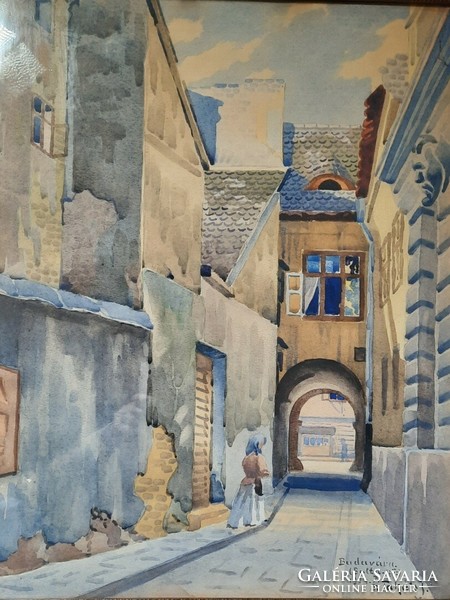 Jenő Tibai Takáts: Buda castle, Balta-köz, 1924 - original watercolor - Tibai takács, 1920s