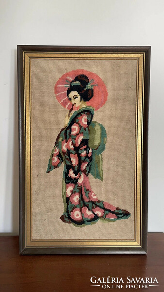 Geisha tapestry with wooden frame 32x51 cm