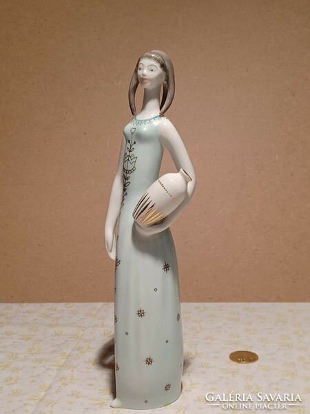 Hand-painted Hólloháza porcelain figure - girl with a jug