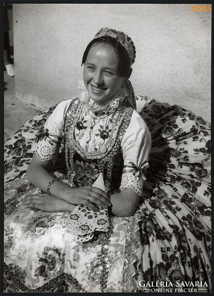 Larger size, photo art work by István Szendrő. Girl in national costume, skirt, doroszló, vojdasa
