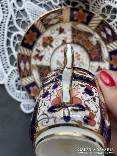 Antik imari mintás angol, dúsan aranyozott, kézzel festett pazar csésze szett