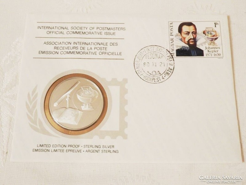 1980 With a huge silver coin! Hungarian envelope kepler unc with description in German