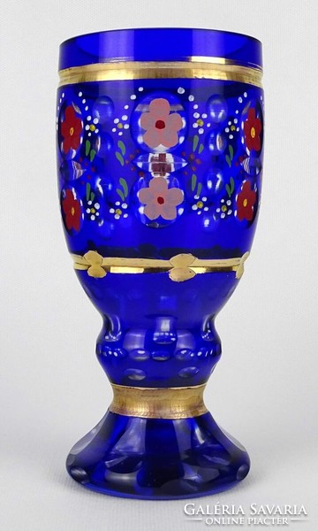 1N383 Aranyozott nagyméretű cseh kék Biedermeier pohár 17.3 cm