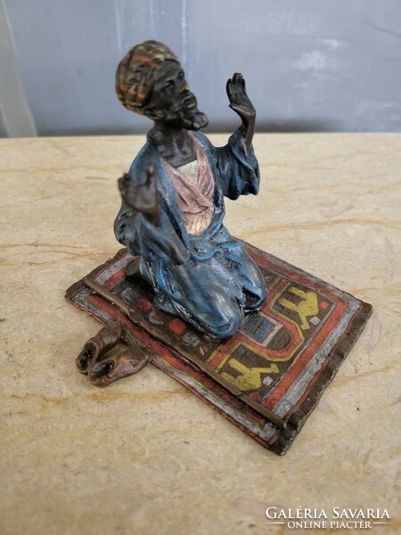 Viennese Arabic scene on a prayer mat bronze statue
