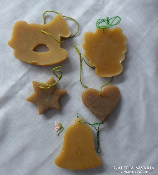 Wax Christmas tree decoration 1.: Bell, angel, star, rocking horse, heart